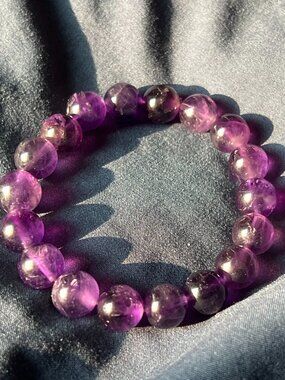 Natural Amethyst Crystal Beaded Stretch Bracelet - Deep Purple